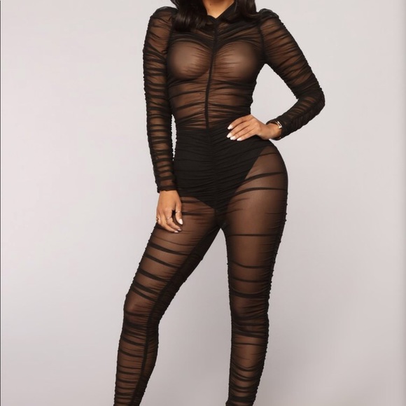 ruched mesh jumpsuit